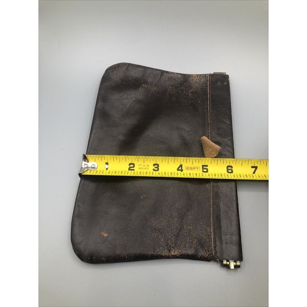 Vintage Dark Brown Genuine Leather Clutch Bag Purse Open Hinge - Picture 7 of 8